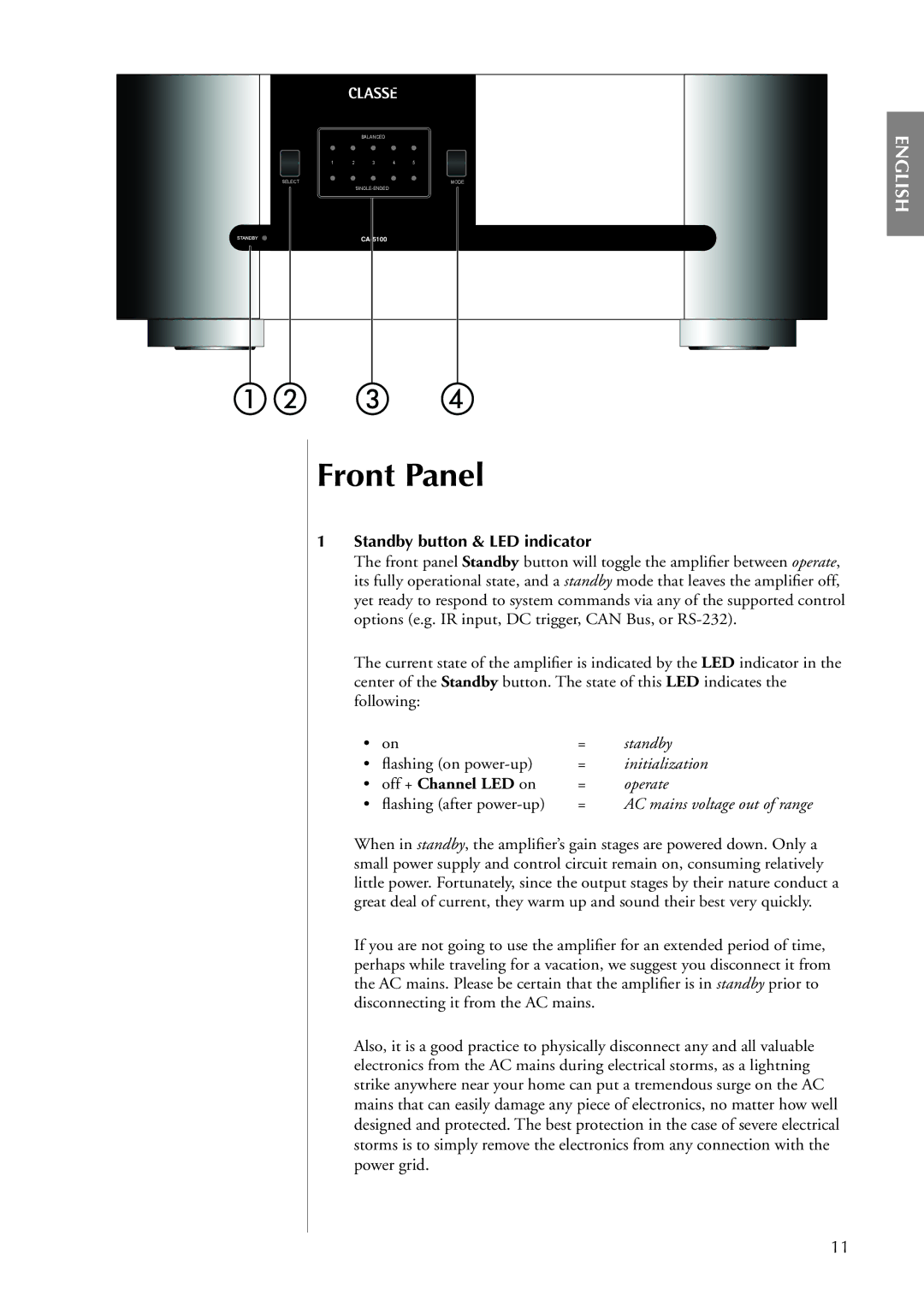 Classe Audio CA-5100 owner manual Front Panel 