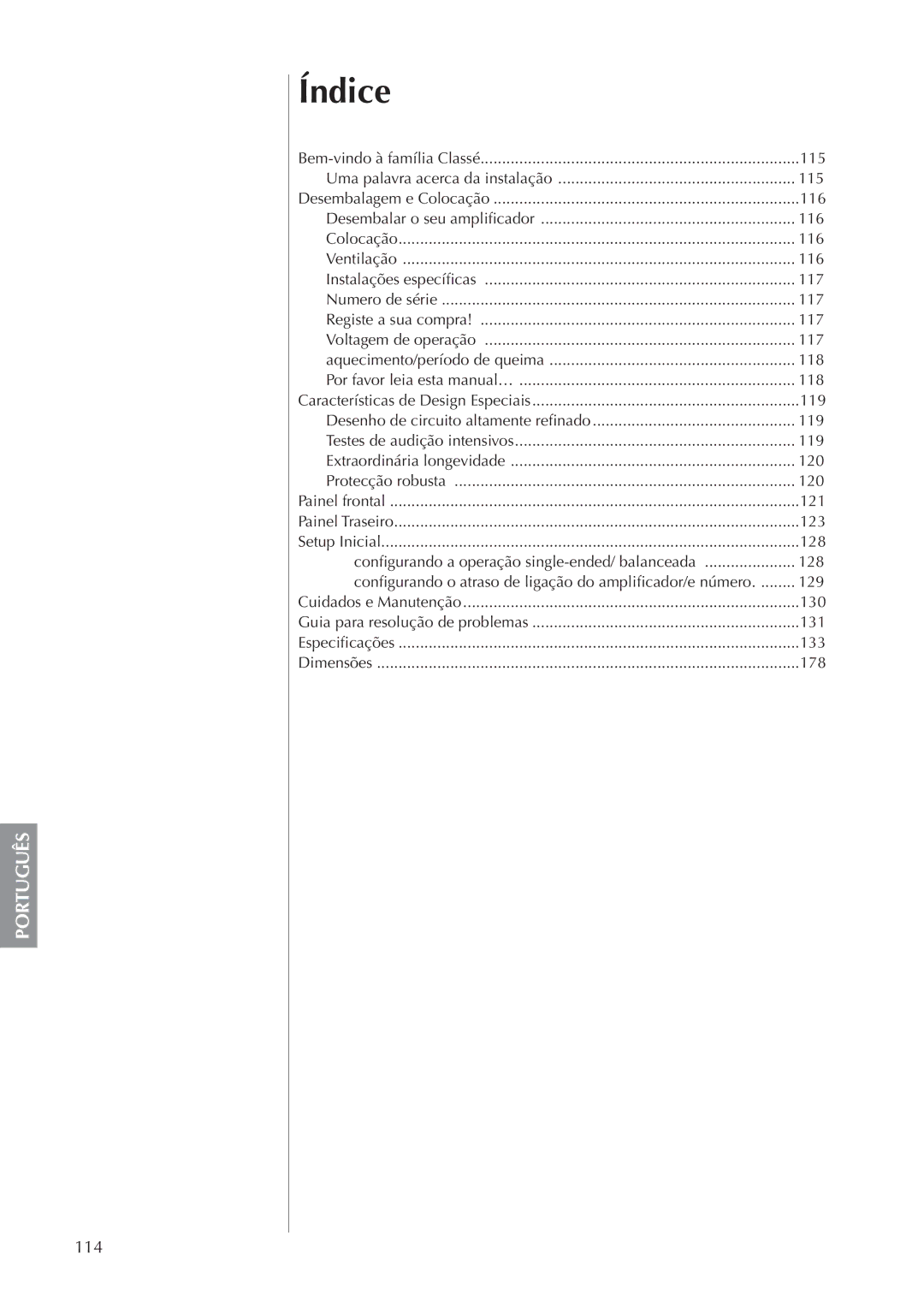 Classe Audio CA-5100 owner manual Índice, 114 