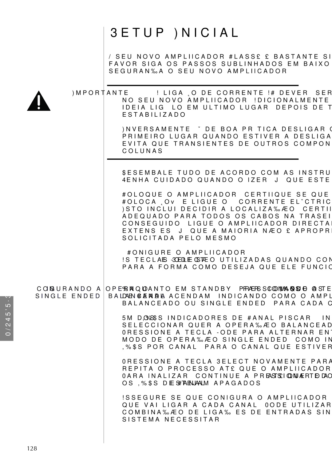Classe Audio CA-5100 owner manual Setup Inicial, Conﬁgure o ampliﬁcador 