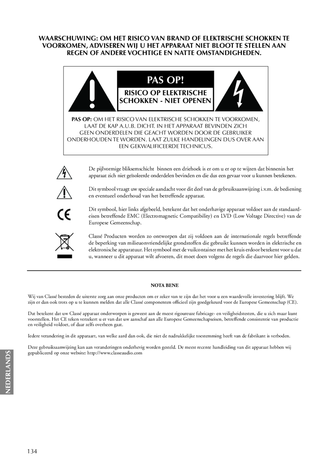 Classe Audio CA-5100 owner manual Nederlands, 134 