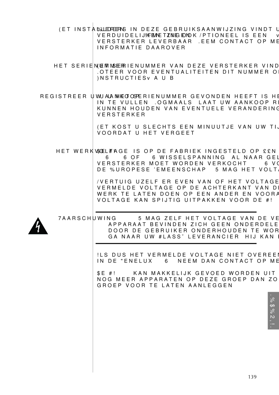 Classe Audio CA-5100 owner manual Het installeren Het serienummer, Het werkvoltage Waarschuwing, 139 