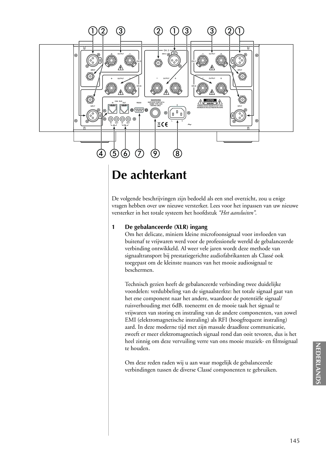 Classe Audio CA-5100 owner manual De achterkant, De gebalanceerde XLR ingang, 145 