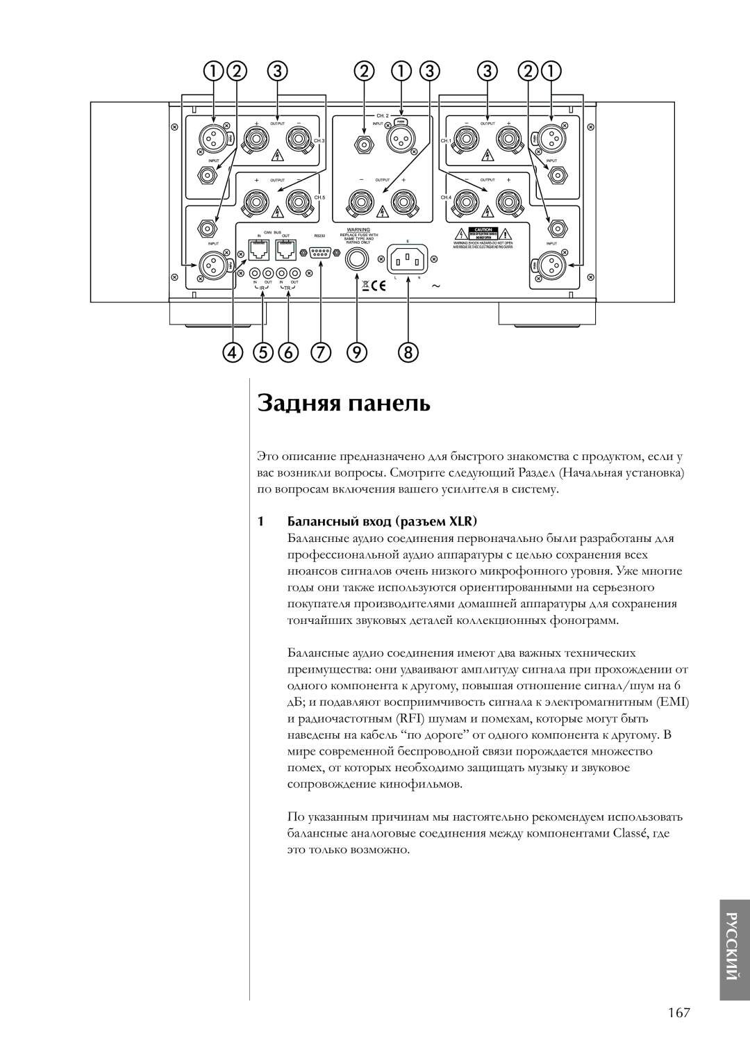 Classe Audio CA-5100 owner manual Балансный вход разъем XLR, 167 