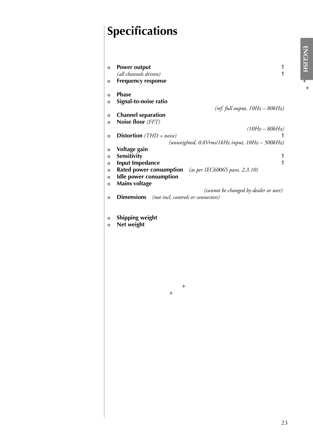 Classe Audio CA-5100 owner manual Speciﬁcations 