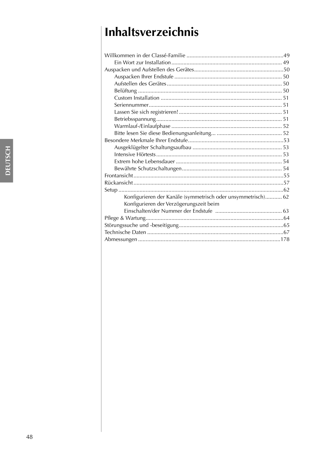 Classe Audio CA-5100 owner manual Inhaltsverzeichnis 