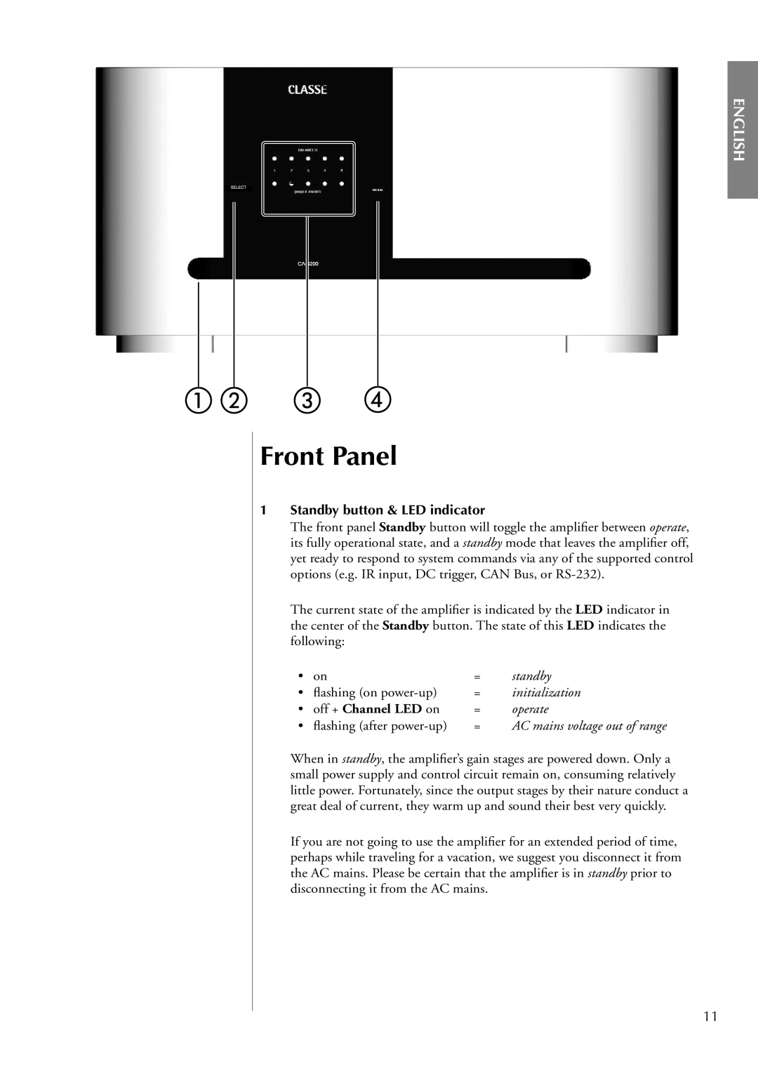 Classe Audio CA-5200 owner manual Front Panel 