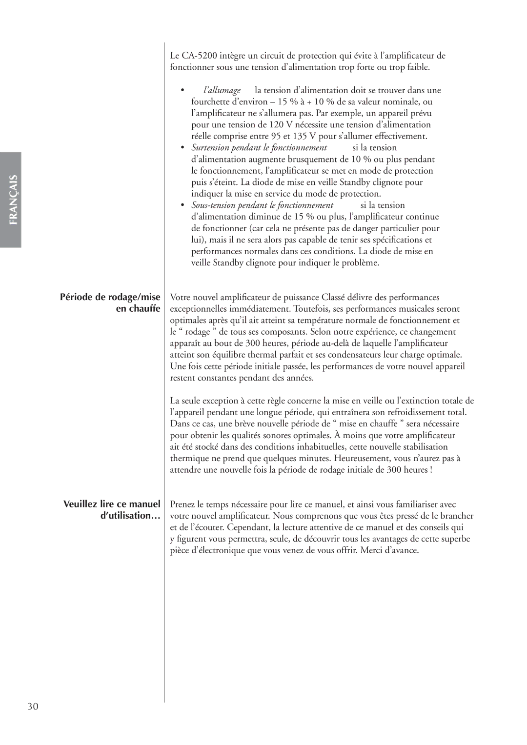 Classe Audio CA-5200 owner manual Français 