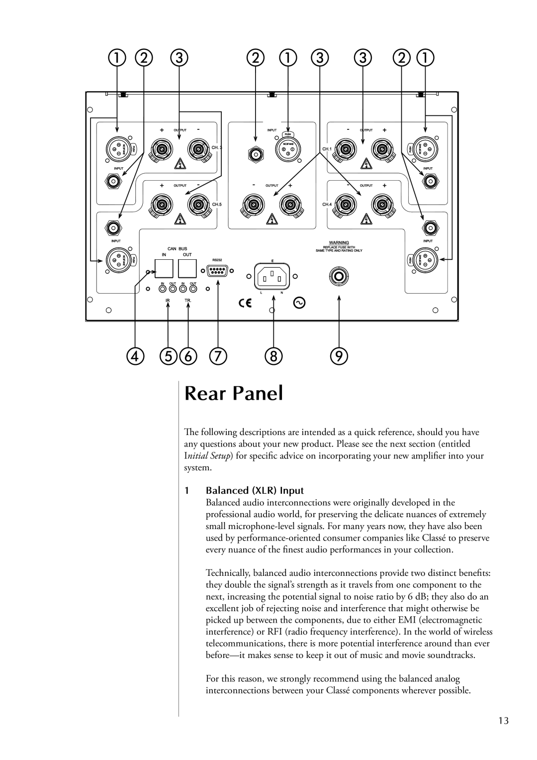 Classe Audio CA-5200 owner manual Rear Panel, Balanced XLR Input 