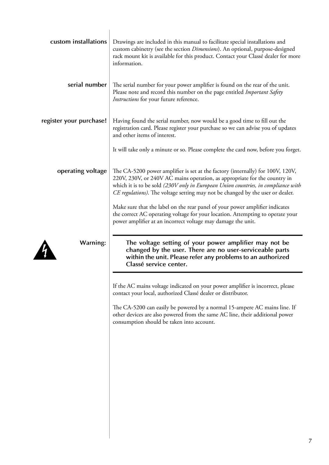 Classe Audio CA-5200 owner manual 