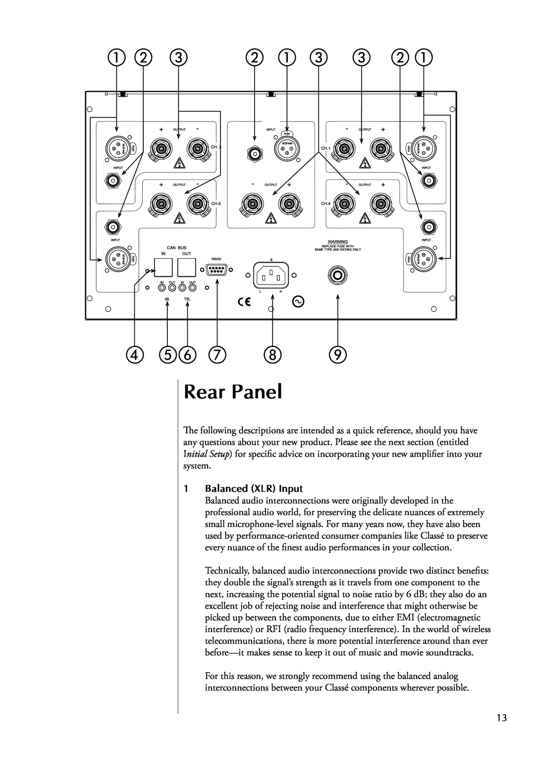 Classe Audio CA-5200 owner manual Rear Panel, 1Balanced XLR Input 