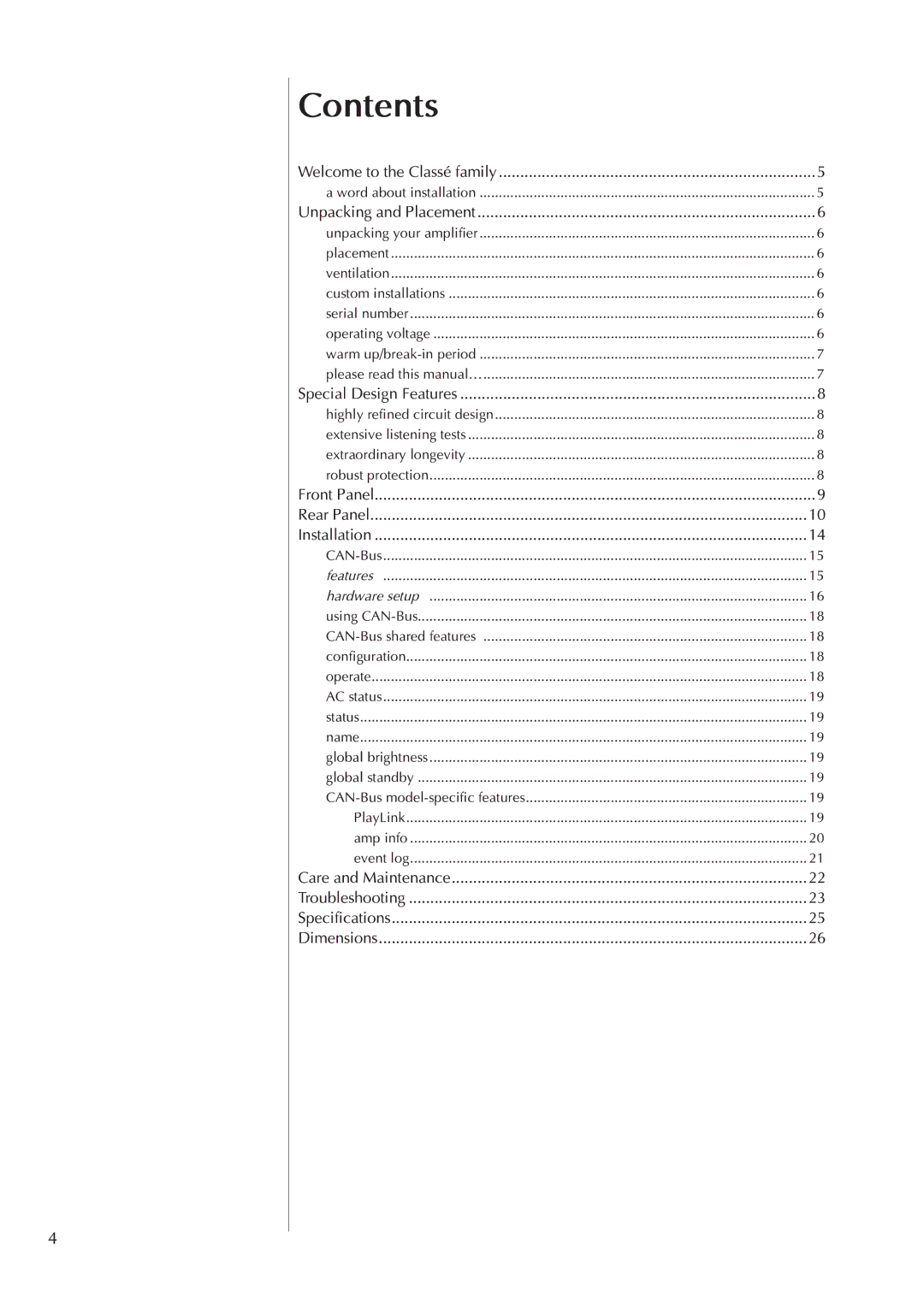 Classe Audio CA-D200 owner manual Contents 