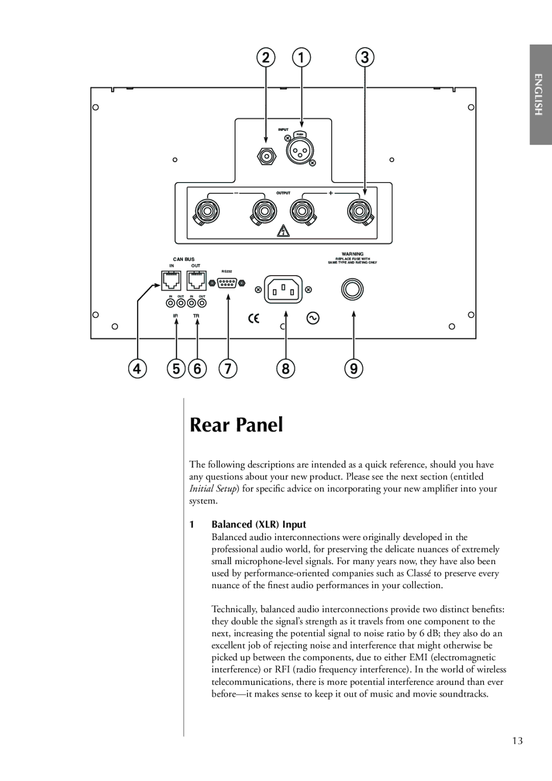 Classe Audio CA-M400 owner manual Rear Panel, Balanced XLR Input 