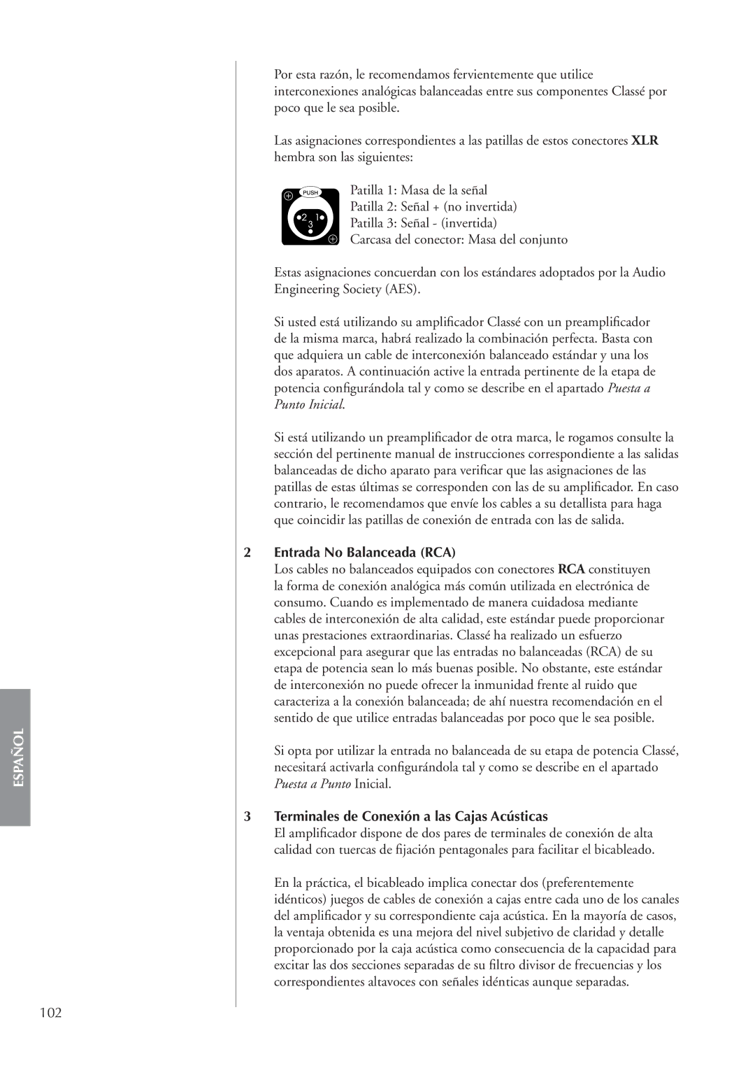 Classe Audio CA-M400 owner manual Entrada No Balanceada RCA, Terminales de Conexión a las Cajas Acústicas 