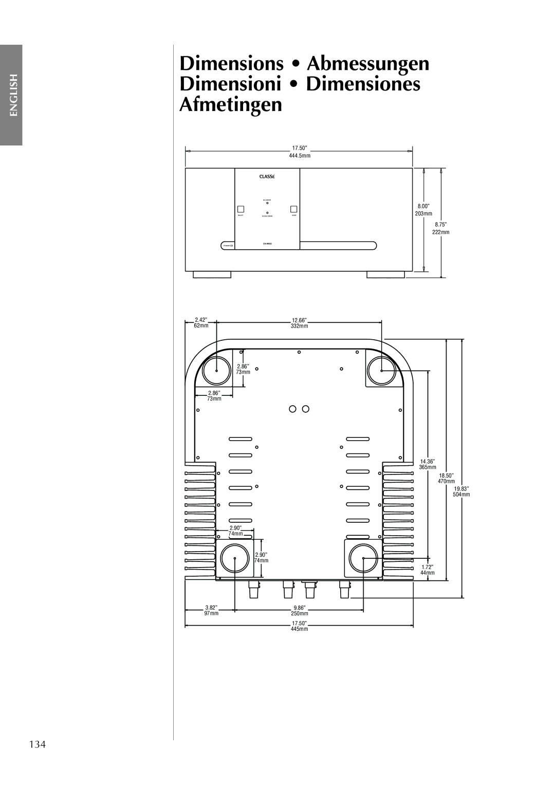 Classe Audio CA-M400 owner manual Dimensions Abmessungen Dimensioni Dimensiones Afmetingen, 134 