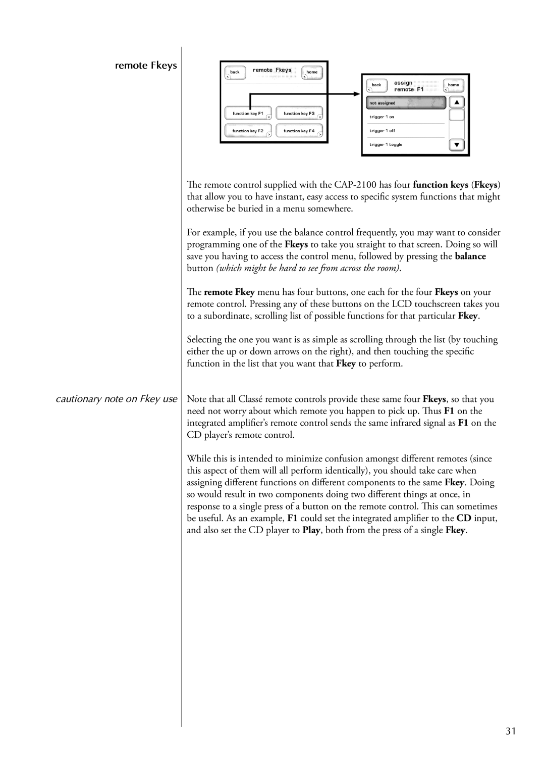 Classe Audio CAP-2100 owner manual Remote Fkeys 