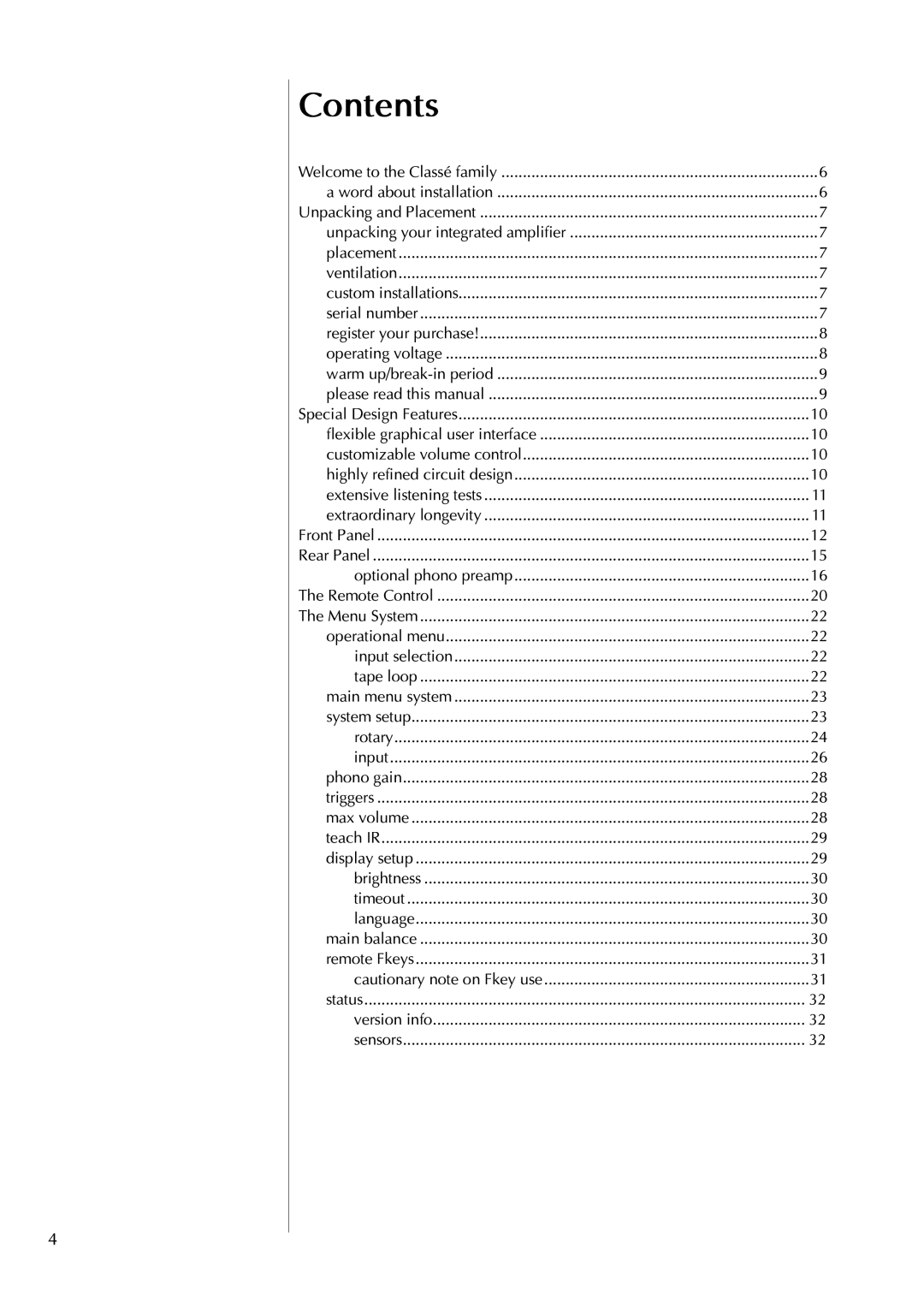 Classe Audio CAP-2100 owner manual Contents 