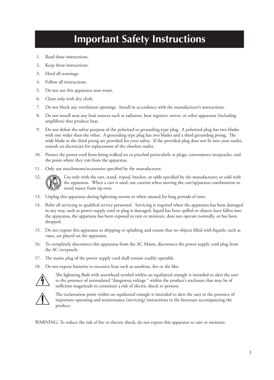 Classe Audio CAP-2100 owner manual Important Safety Instructions, Do not use this apparatus near water 