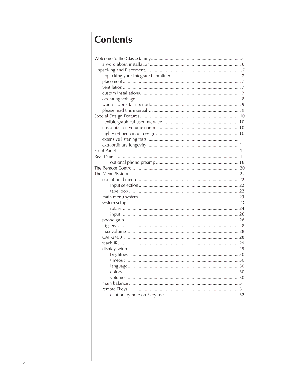 Classe Audio CAP-2100 owner manual Contents 