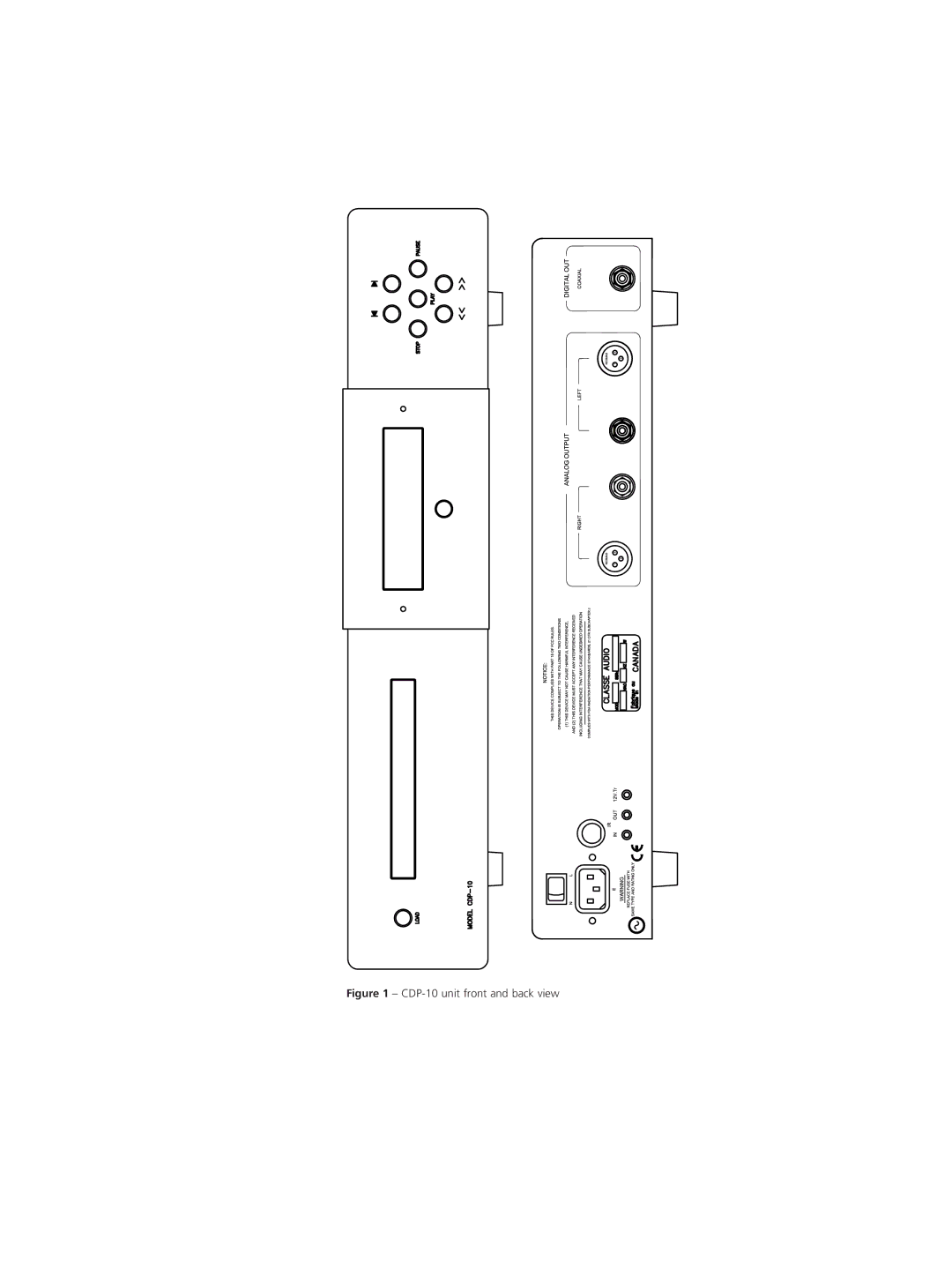 Classe Audio owner manual CDP-10 unit front and back view 