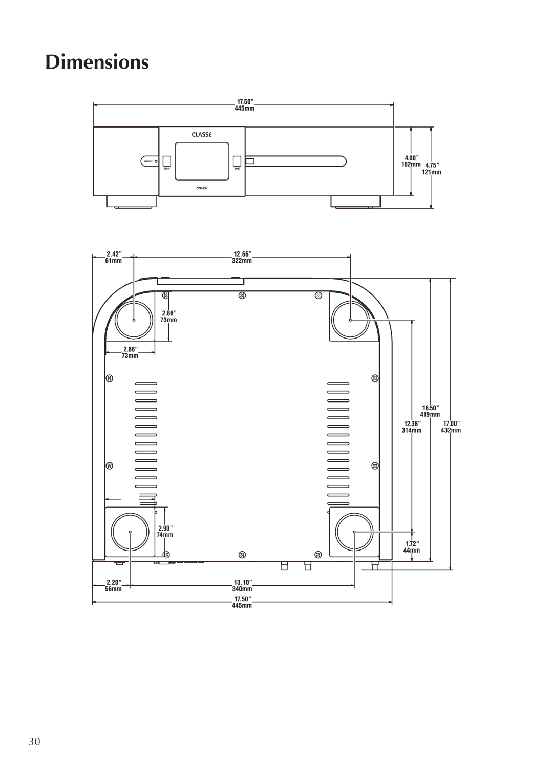 Classe Audio CDP-100 owner manual Dimensions 