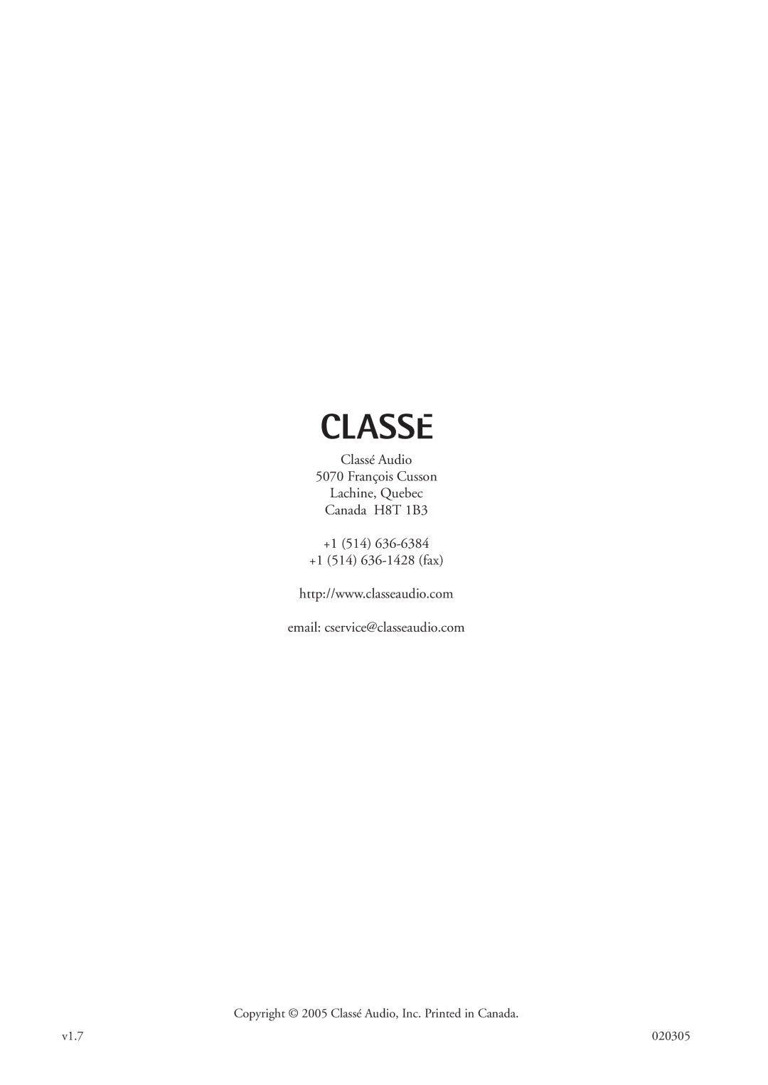 Classe Audio CDP-100 owner manual V1.7 020305 