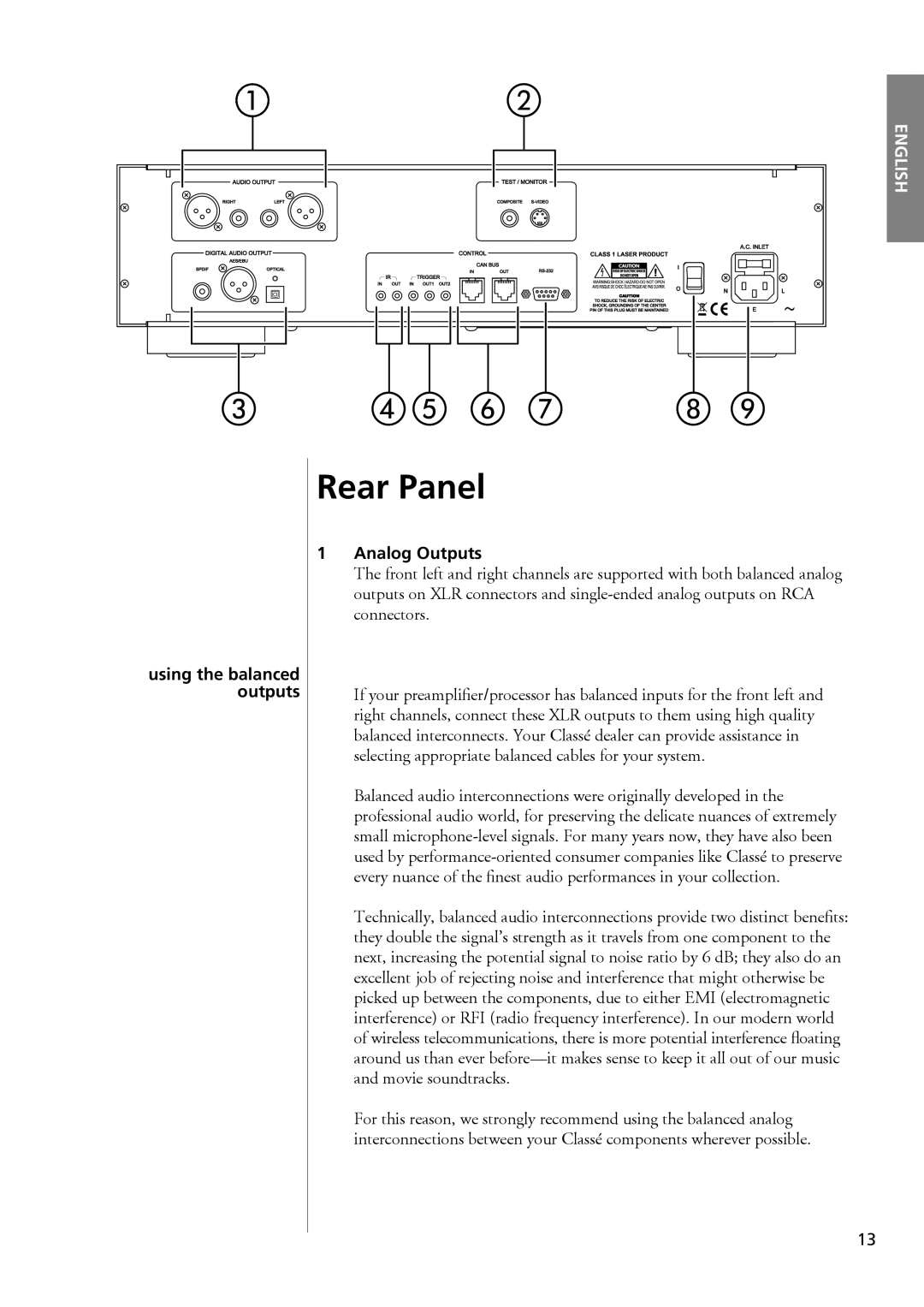 Classe Audio CDP-102 owner manual Rear Panel, Analog Outputs 