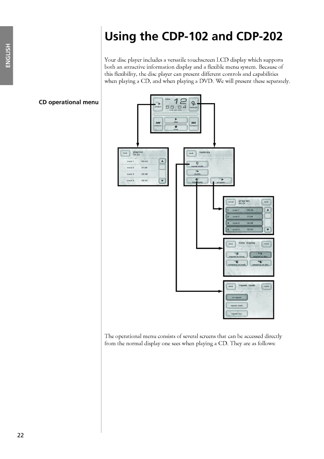 Classe Audio owner manual Using the CDP-102 and CDP-202, CD operational menu 