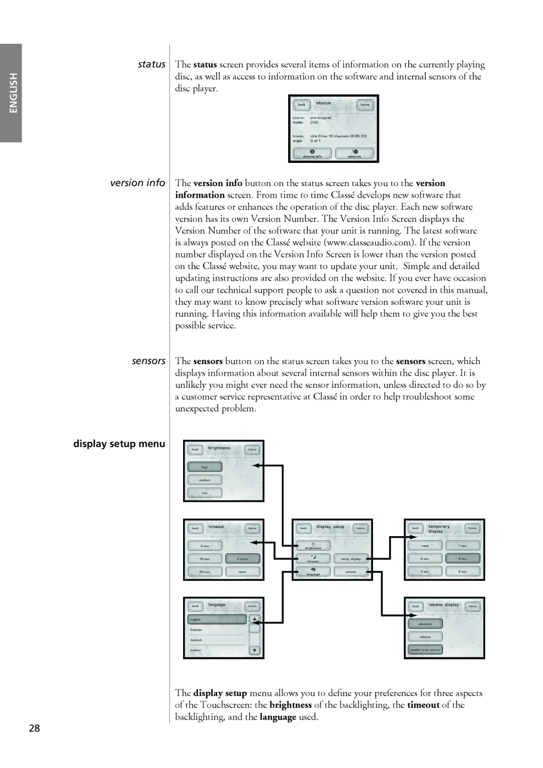 Classe Audio CDP-102 owner manual Display setup menu 