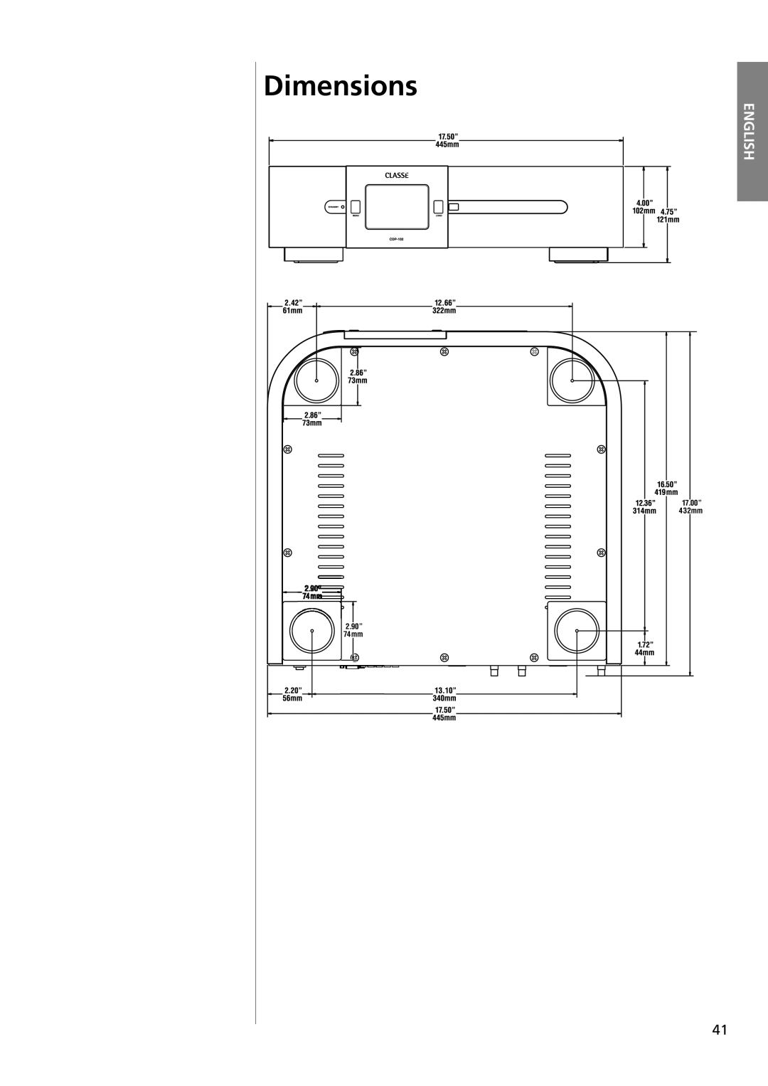 Classe Audio CDP-102 owner manual Dimensions, English 