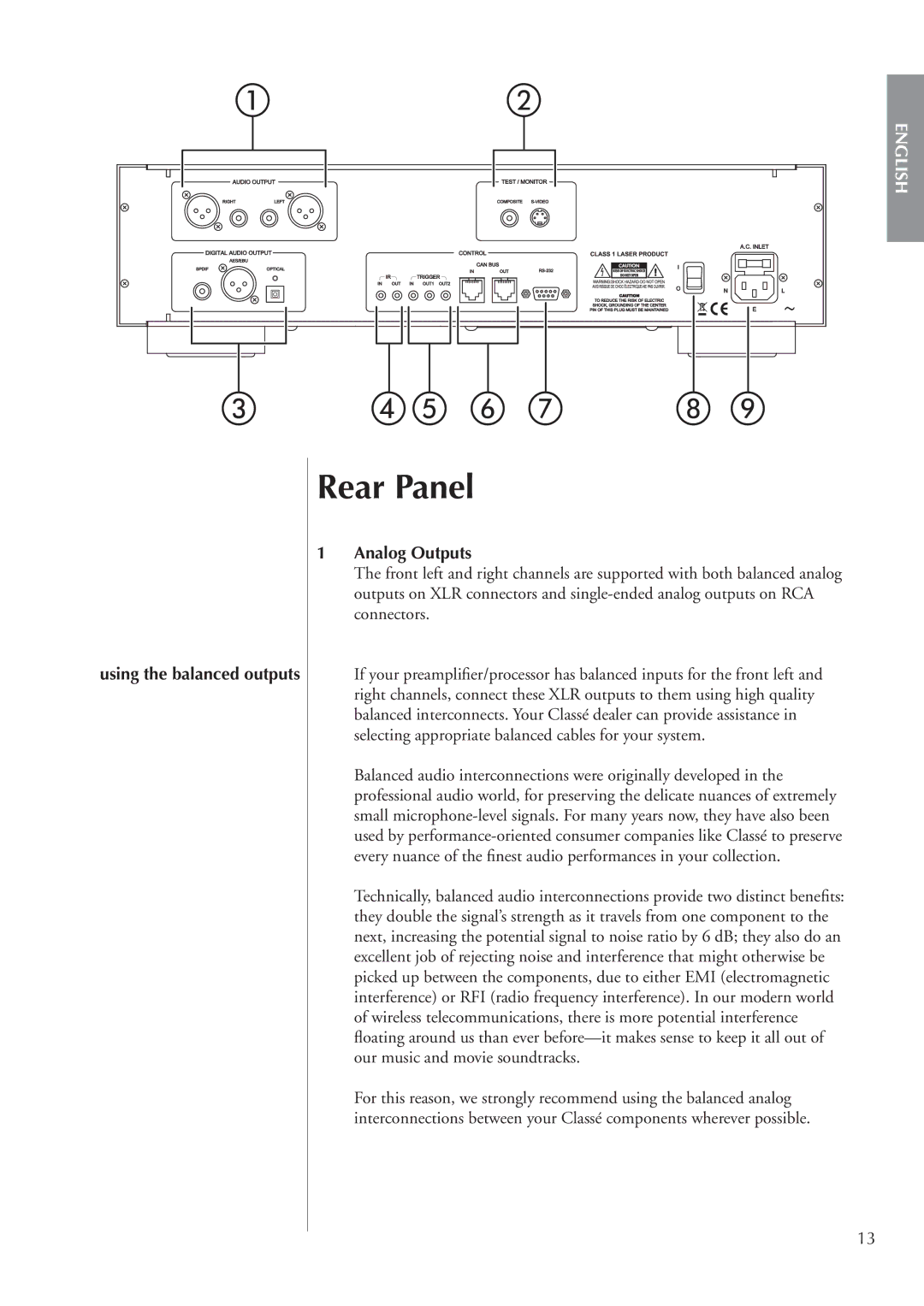 Classe Audio CDP-202 owner manual Rear Panel, Analog Outputs 