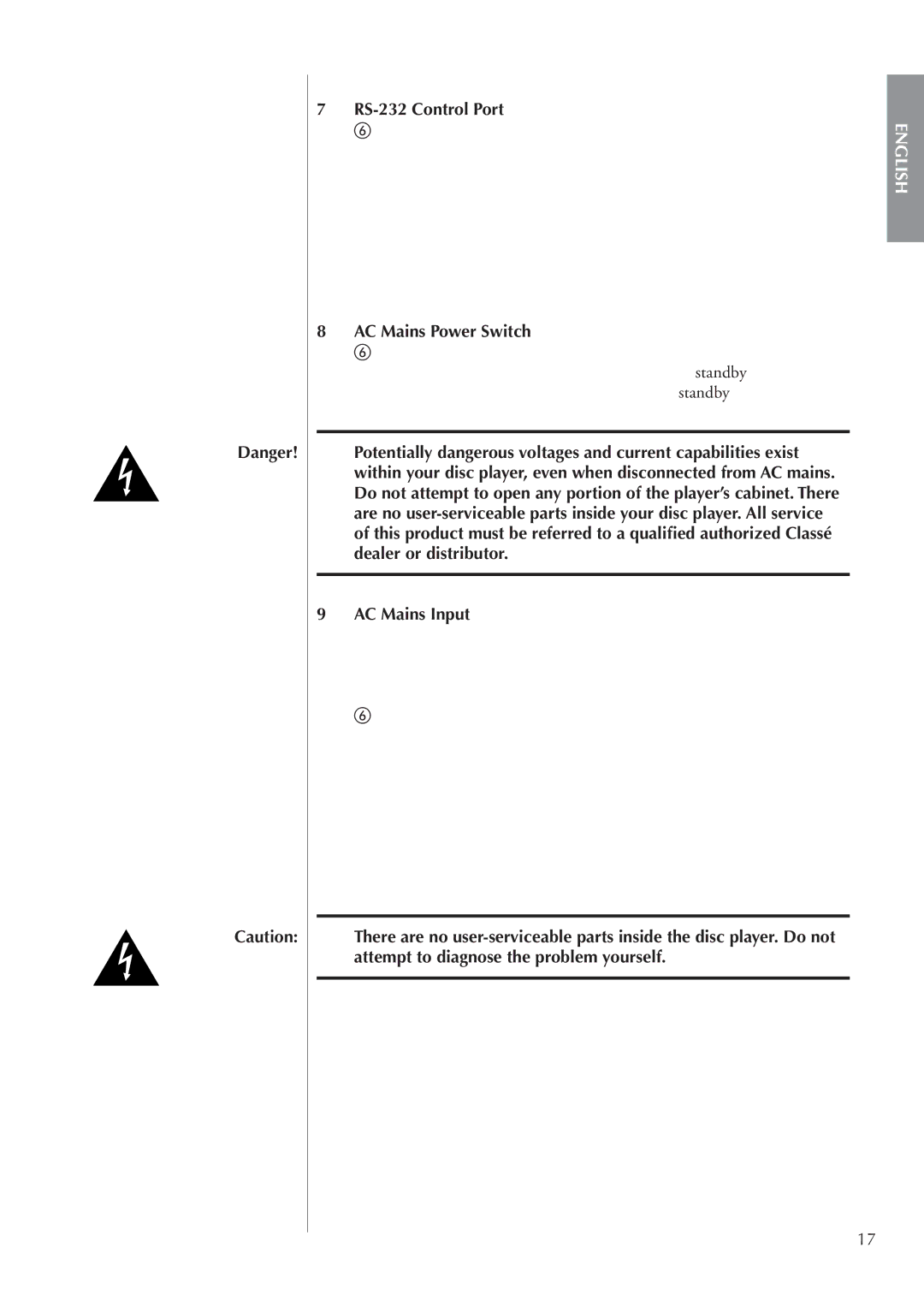 Classe Audio CDP-202 owner manual AC Mains Power Switch, AC Mains Input 