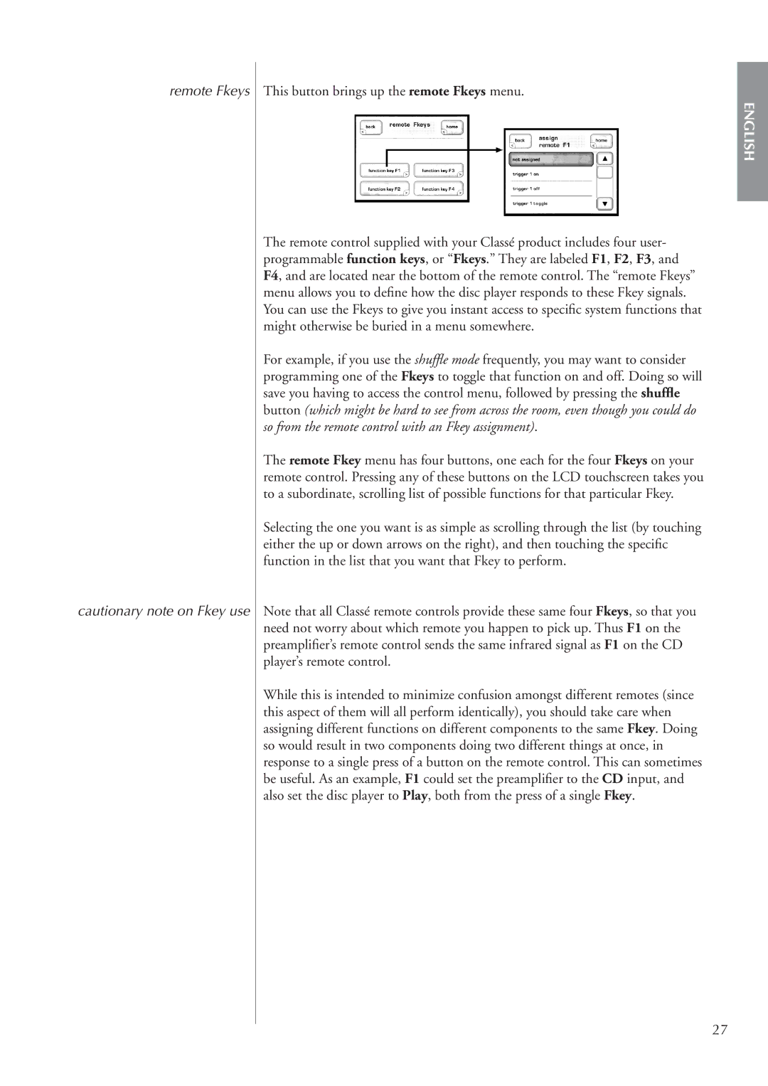 Classe Audio CDP-202 owner manual Remote Fkeys 