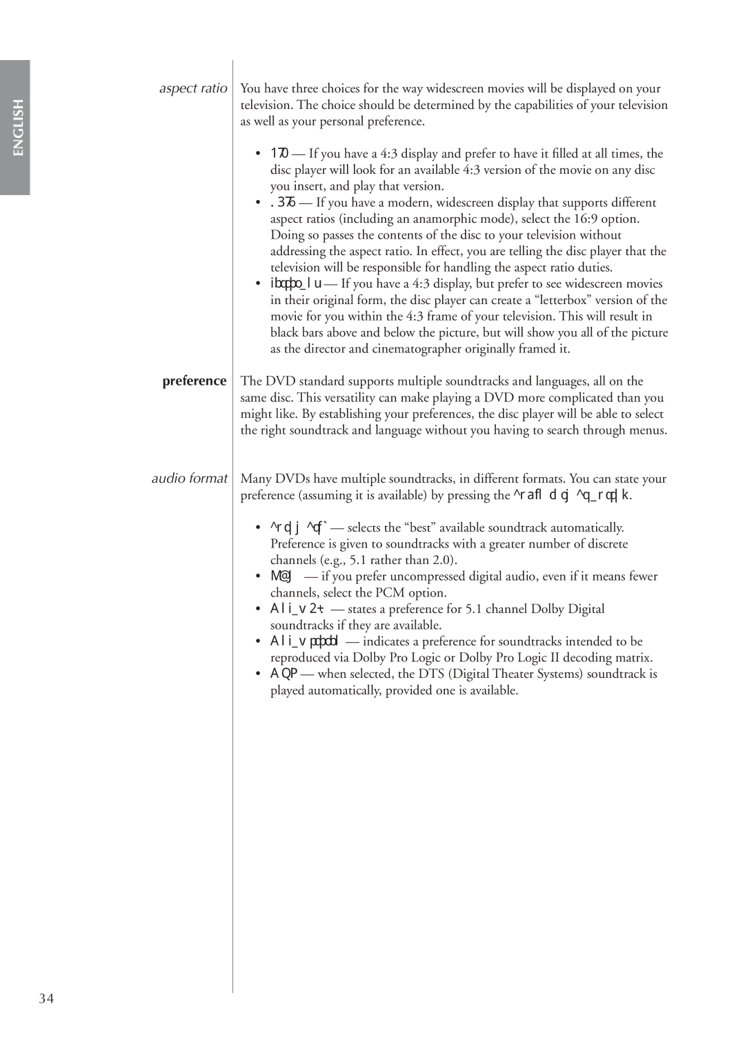 Classe Audio CDP-202 owner manual Aspect ratio, Preference, Audio format 