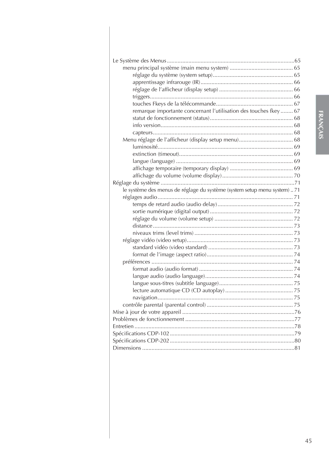 Classe Audio CDP-202 owner manual Le Système des Menus 