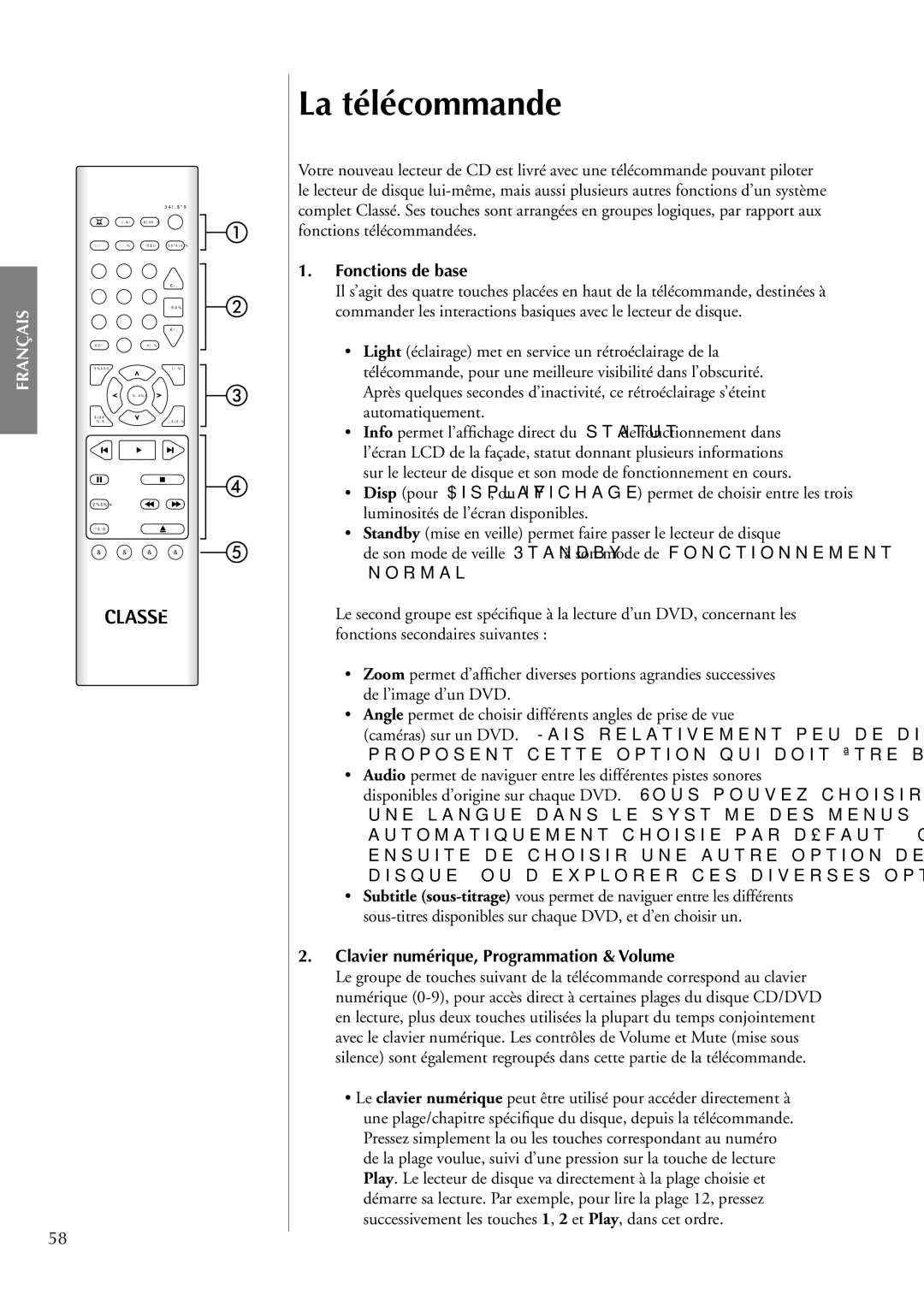 Classe Audio CDP-202 owner manual La télécommande, Fonctions de base, Clavier numérique, Programmation & Volume 