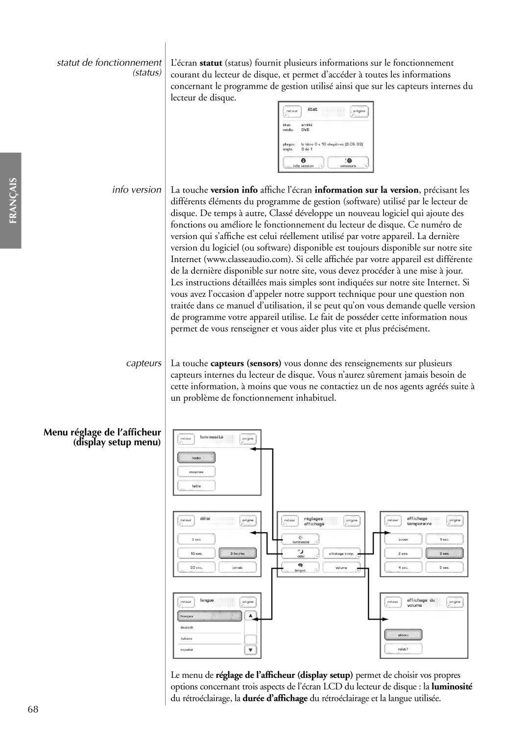 Classe Audio CDP-202 owner manual Info version Capteurs 