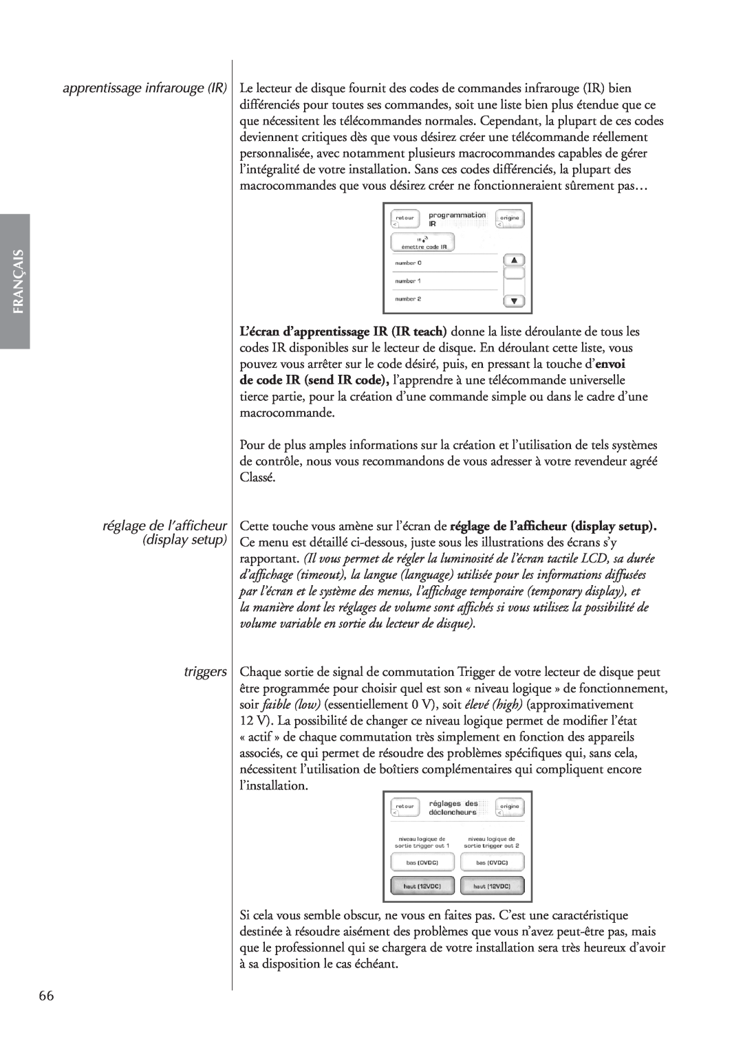 Classe Audio CDP-202 owner manual apprentissage infrarouge IR, Français, triggers 