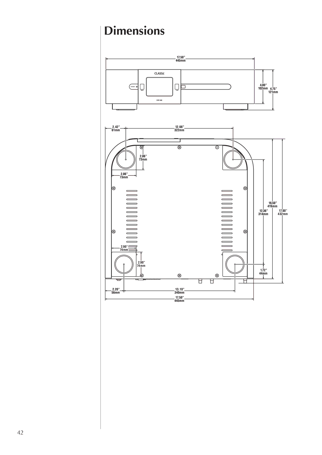 Classe Audio CDP-300 owner manual Dimensions 