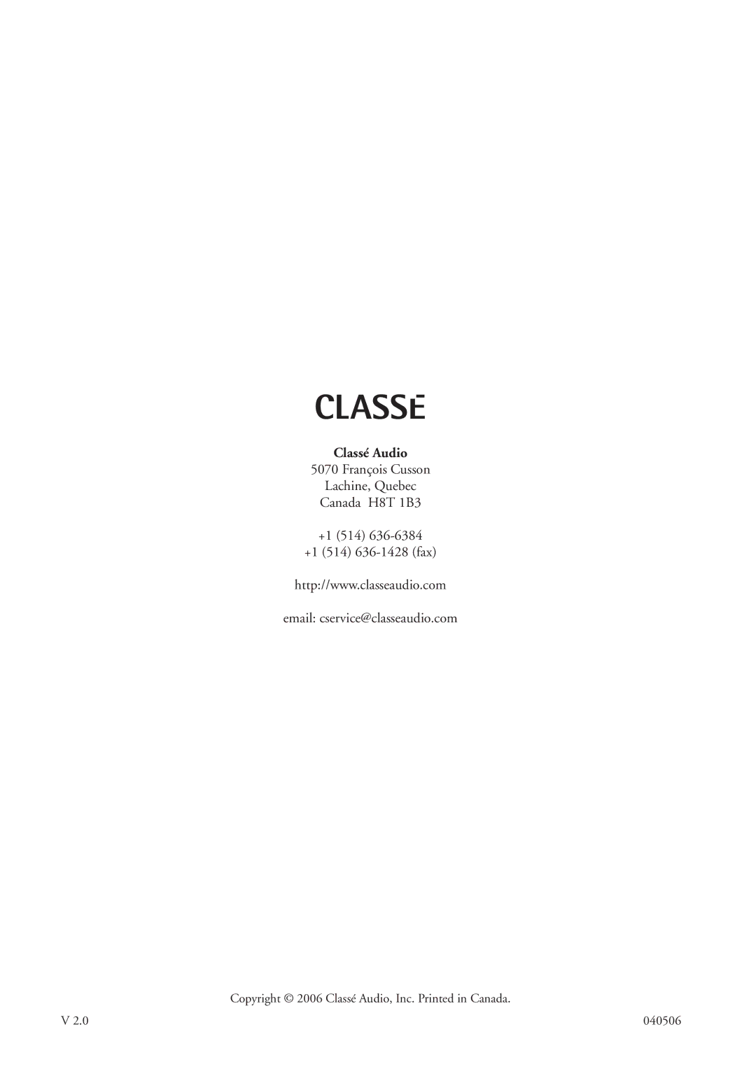 Classe Audio CDP-300 owner manual 040506 