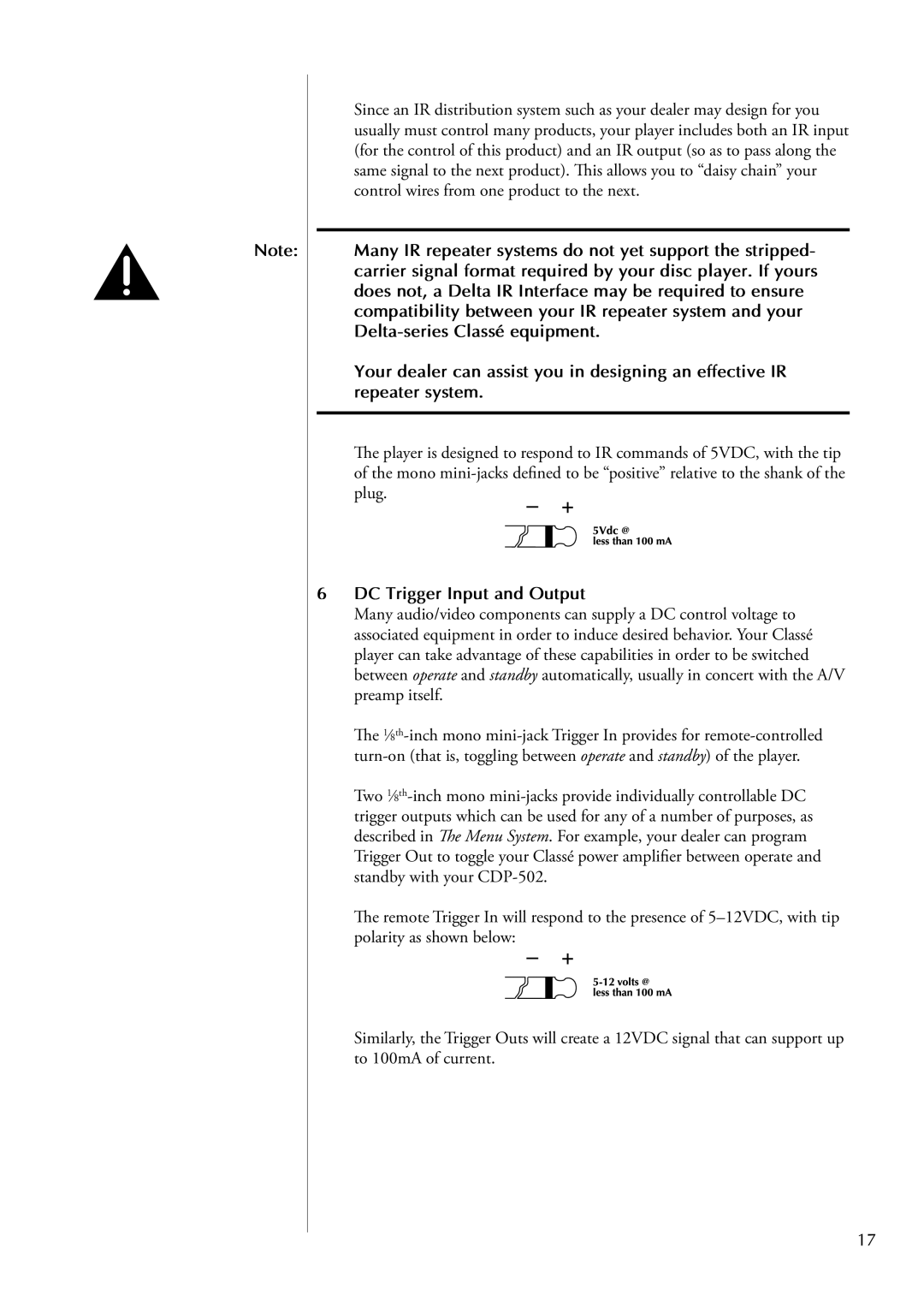 Classe Audio CDP-502 owner manual DC Trigger Input and Output 