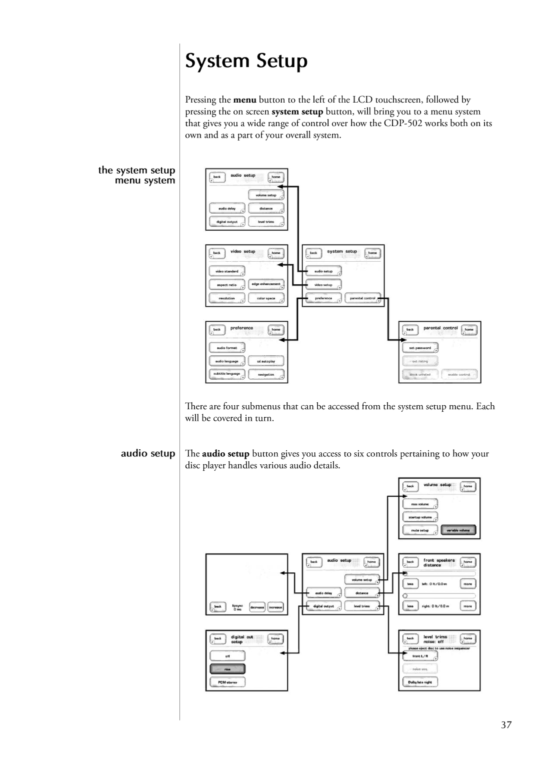 Classe Audio CDP-502 owner manual System Setup, Audio setup 