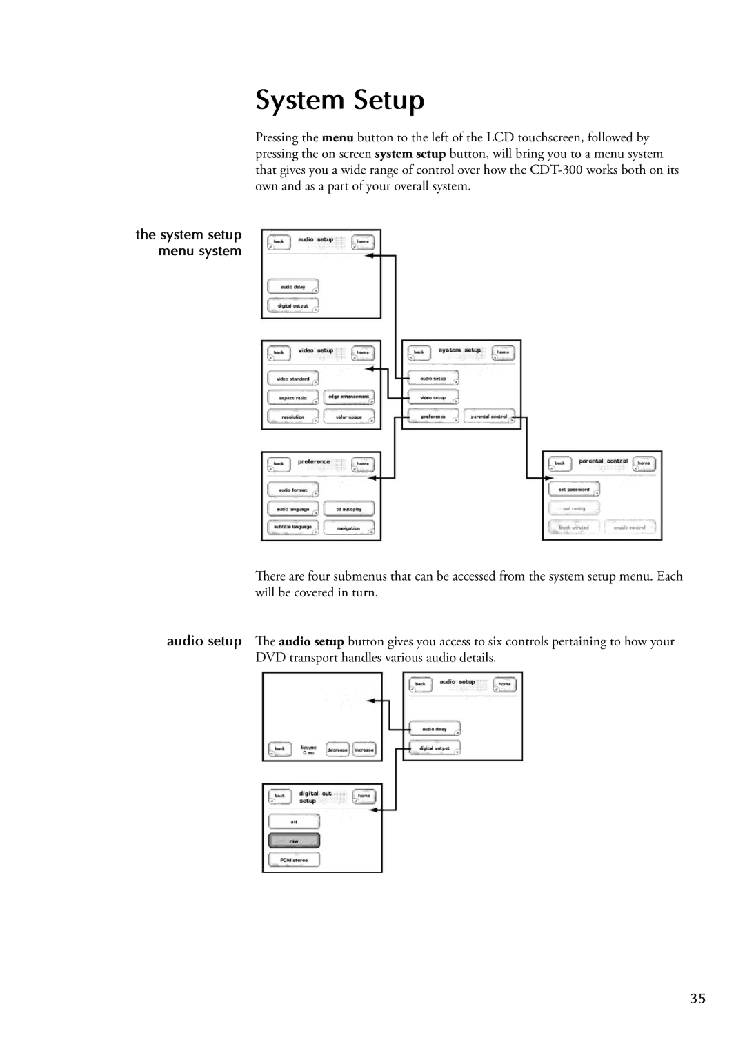 Classe Audio CDT-300 owner manual System Setup, Audio setup 