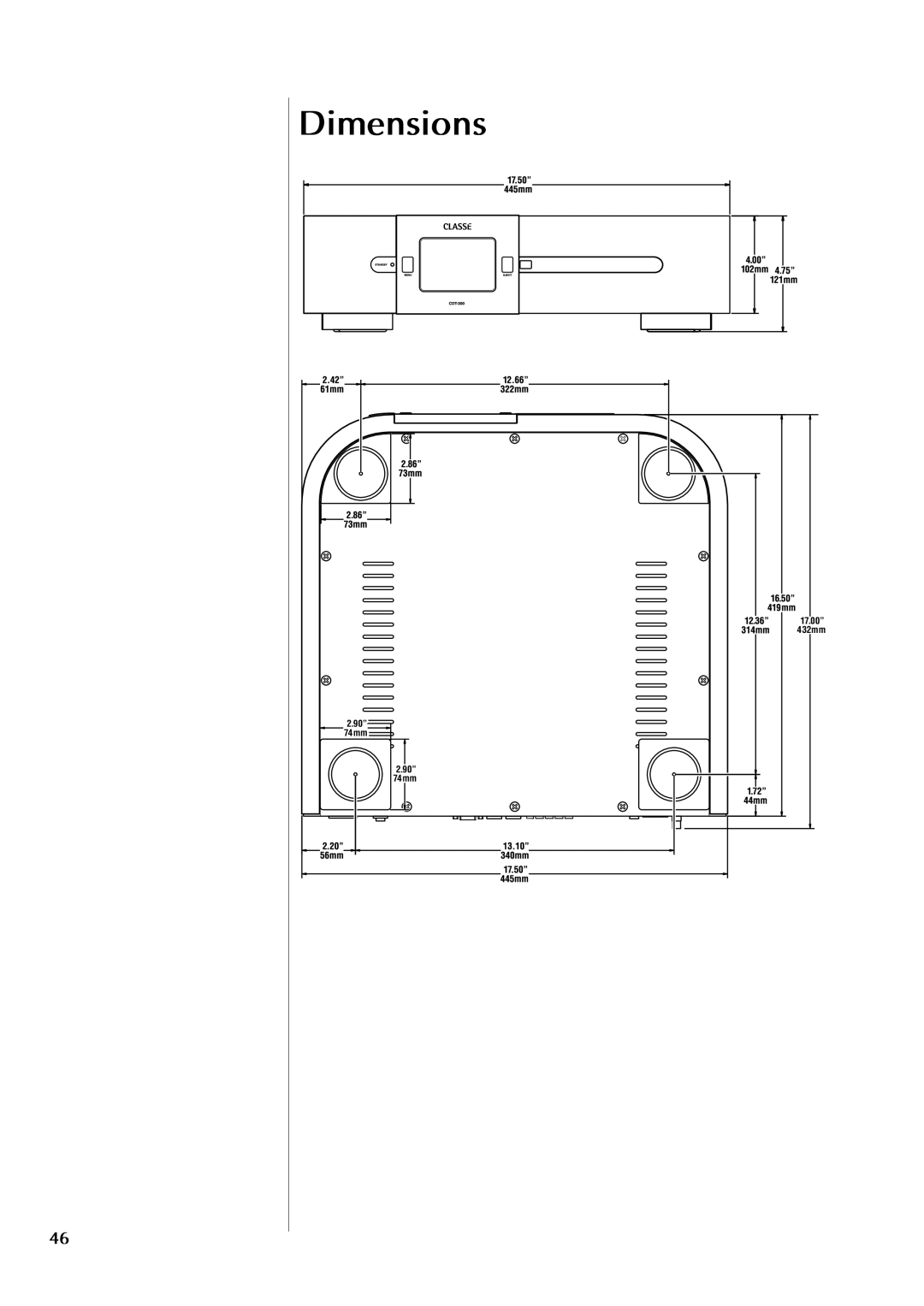 Classe Audio CDT-300 owner manual Dimensions 