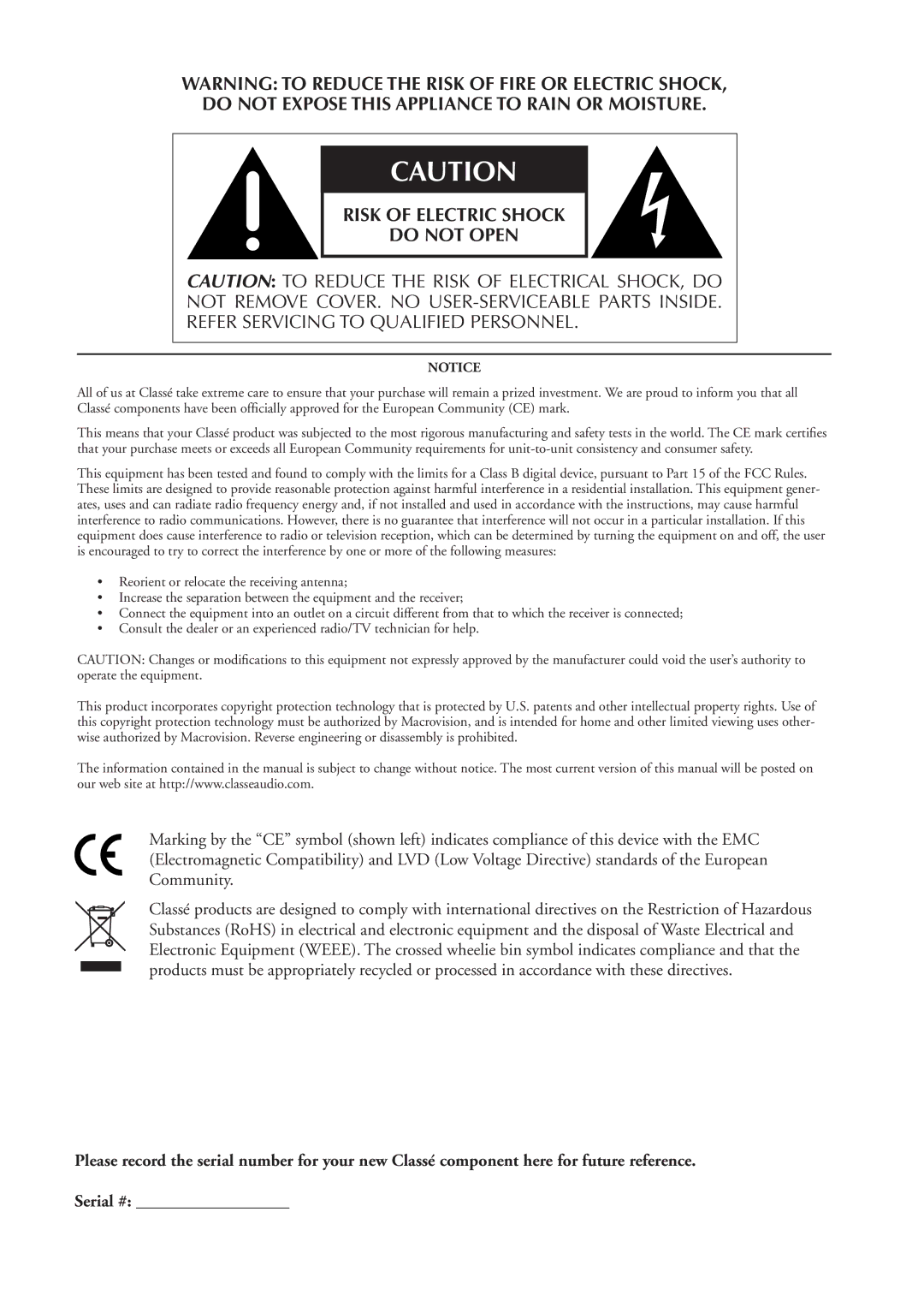 Classe Audio CP-500 owner manual 