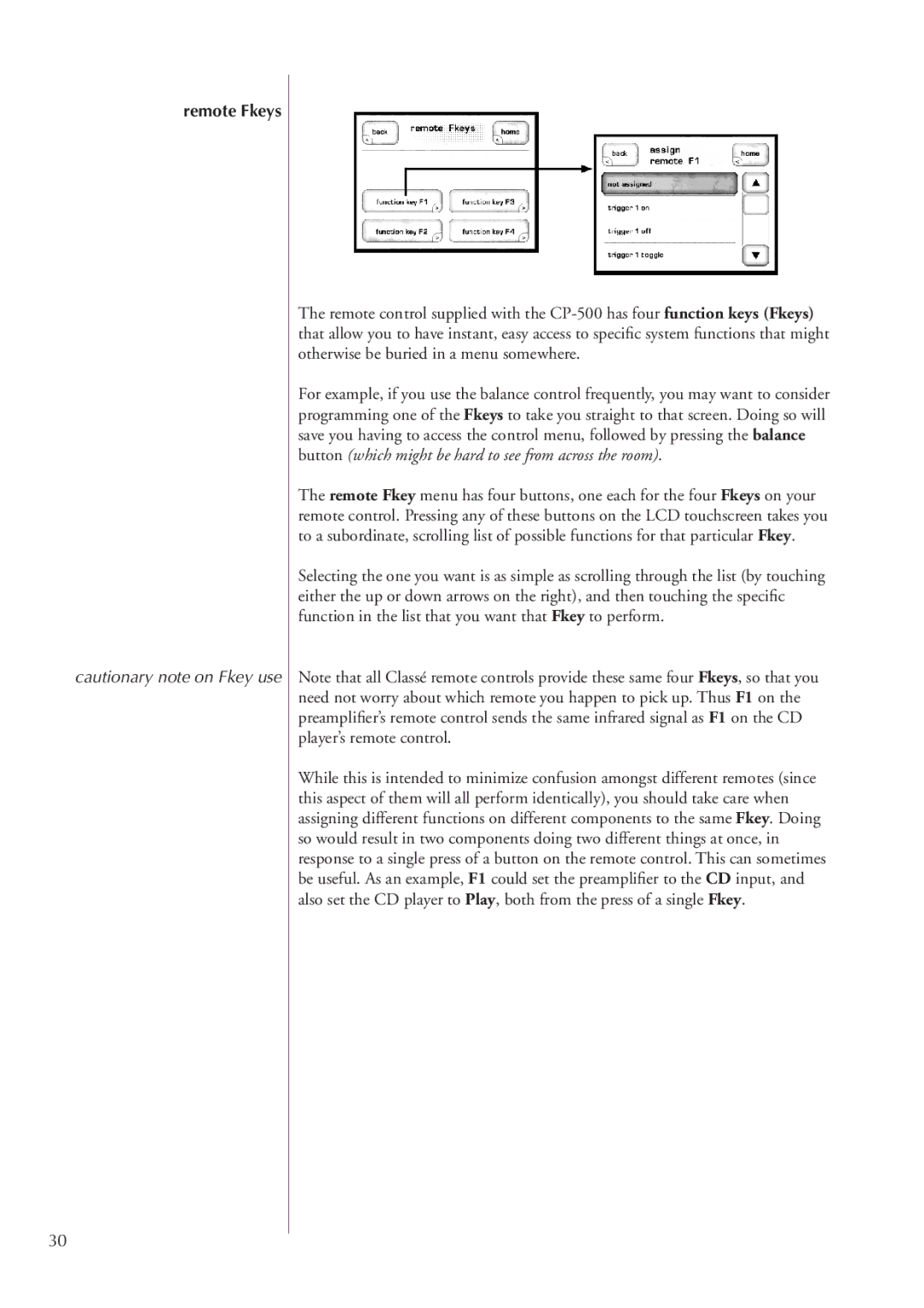 Classe Audio CP-500 owner manual Remote Fkeys 