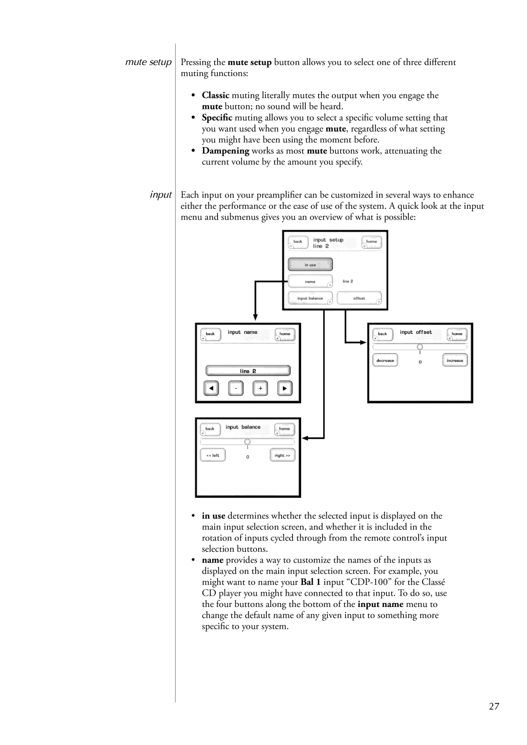 Classe Audio cp-700 owner manual Mute setup Input 