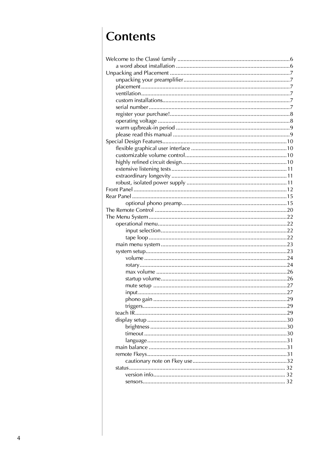 Classe Audio cp-700 owner manual Contents 