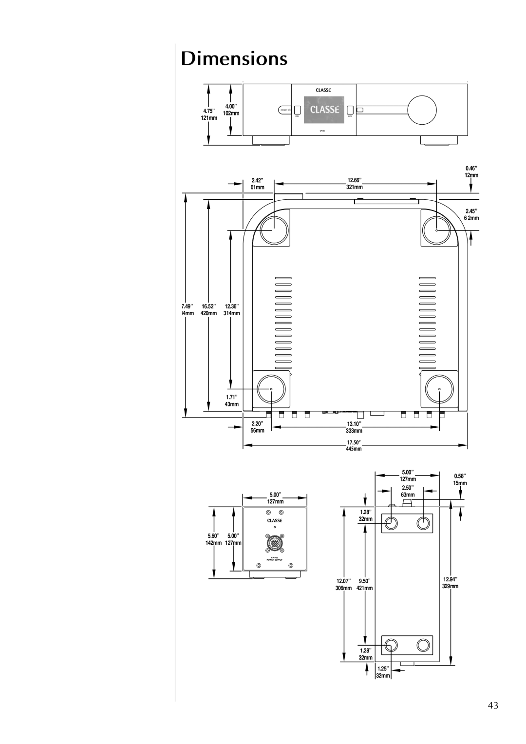 Classe Audio cp-700 owner manual Dimensions, v MM v v MM MM 