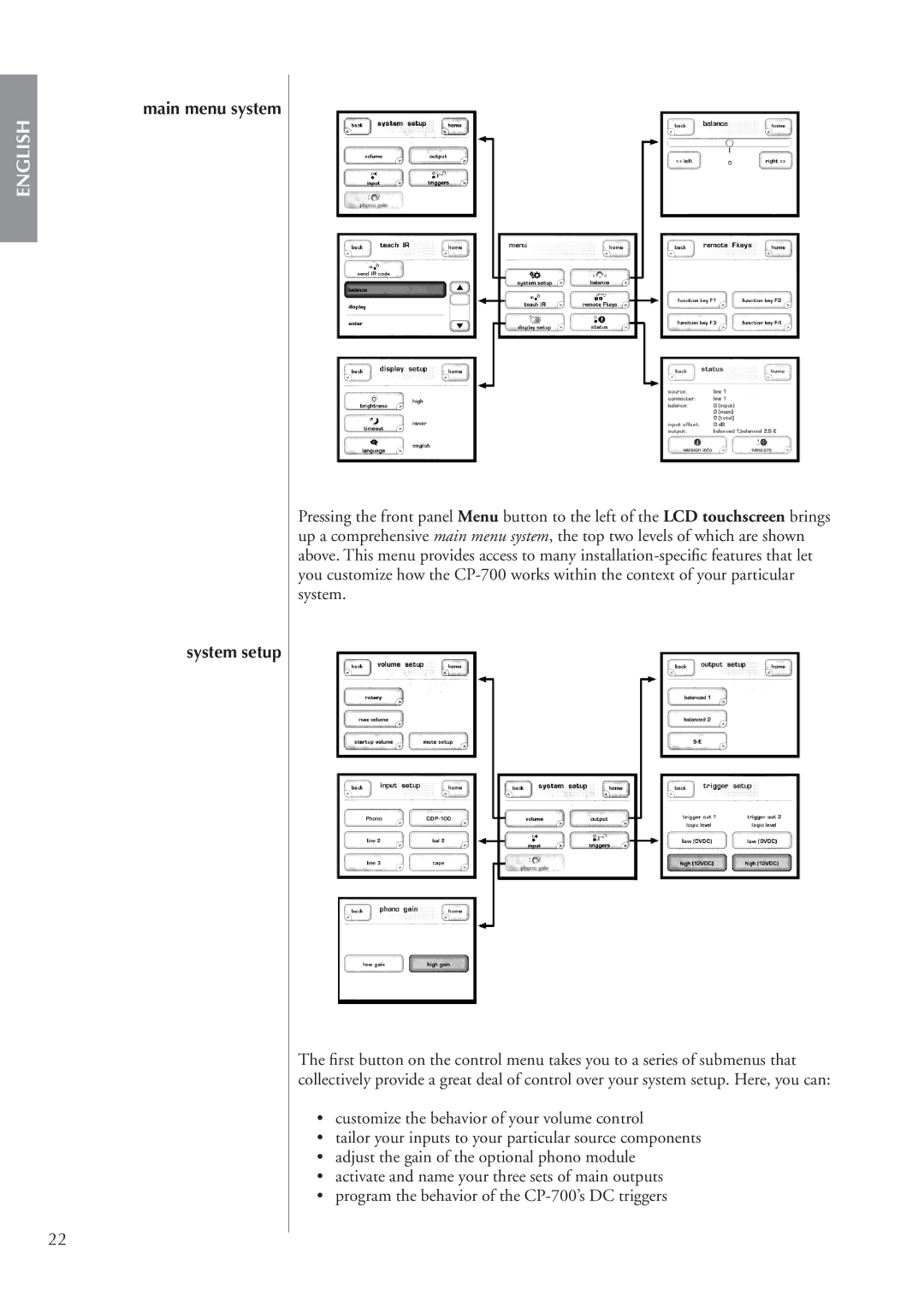 Classe Audio cp-700 owner manual Main menu system, System setup 