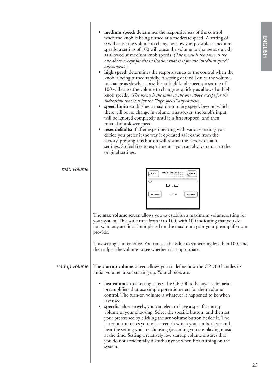 Classe Audio cp-700 owner manual Max volume Startup volume 